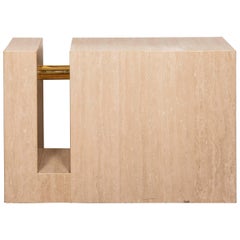 Vintage Italian Minimalist Travertine Console, circa 1975
