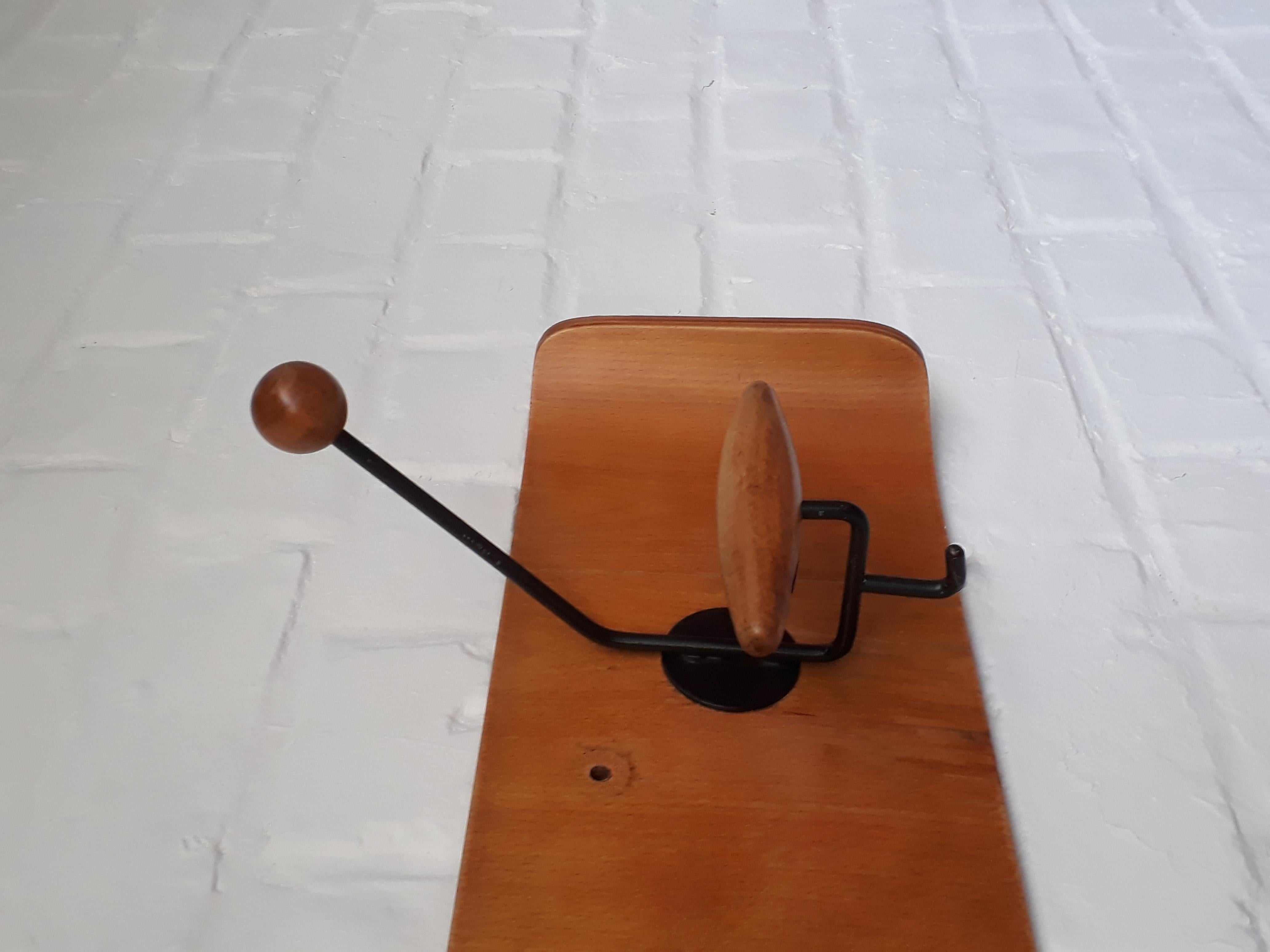 20th Century Italian Minimalist Wood and Metal Design Coatrack, 1950s For Sale