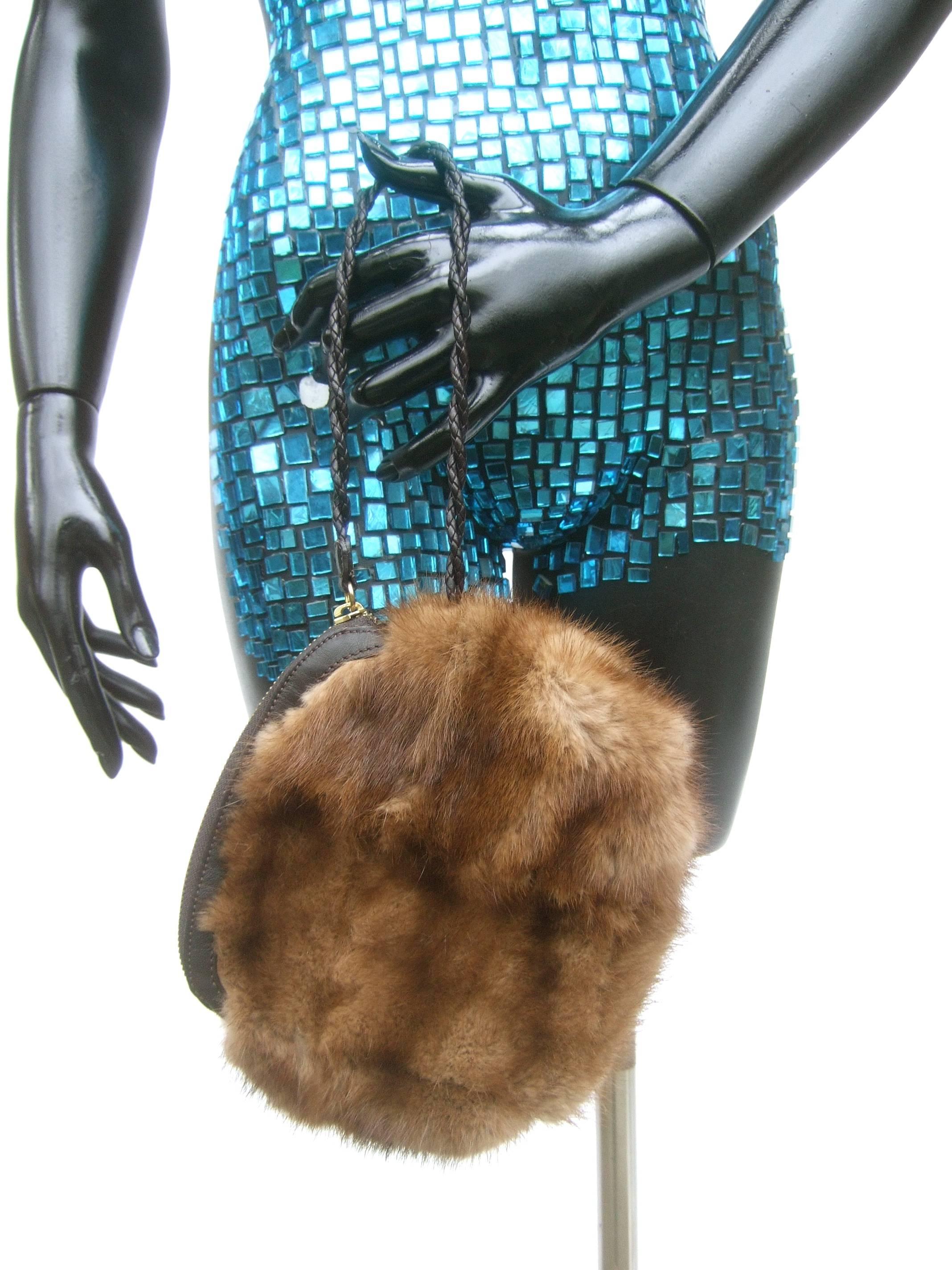 Italian Mink Fur Leather Trim Wristlet Handbag Designed by Florini   1