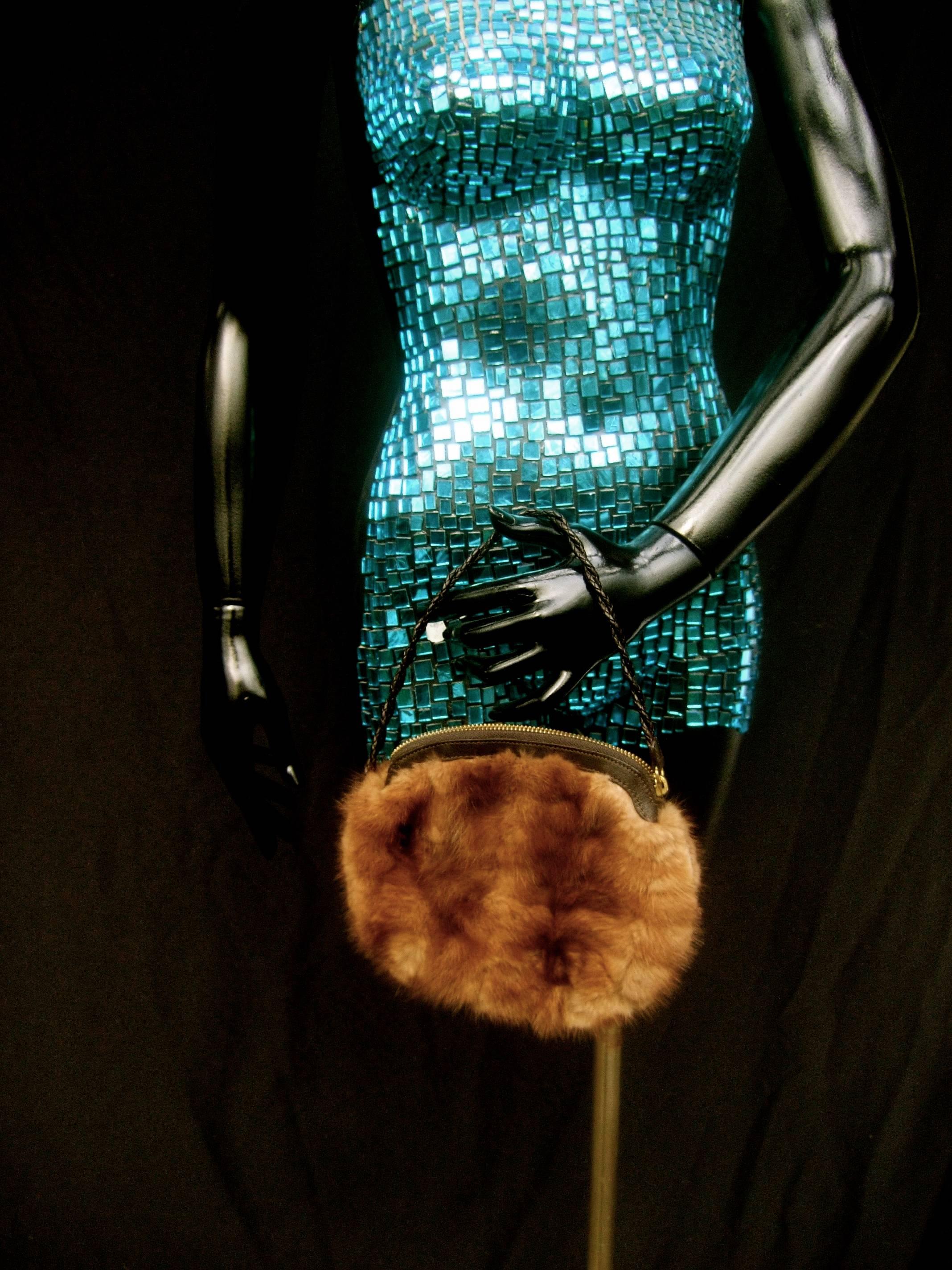 Italian Mink Fur Leather Trim Wristlet Handbag Designed by Florini   3
