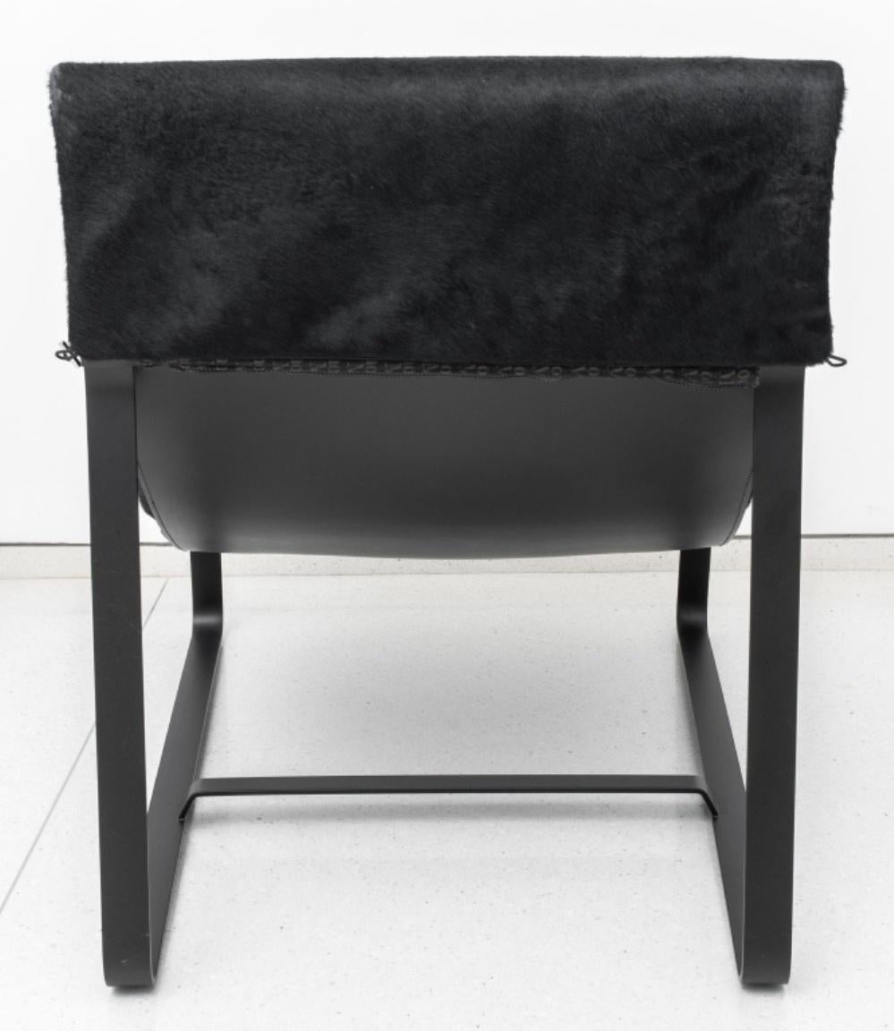 Italian Minotti Black Mohair Lounge Chair In Good Condition In New York, NY