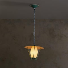 Italian Mint Green Lantern Pendant Light, 1950s