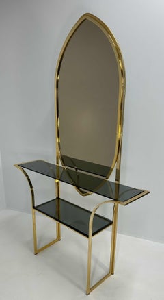 Italian Mirror and Curved Brass Console, 1970s