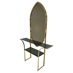Console italienne en miroir et laiton incurvé, 1970
