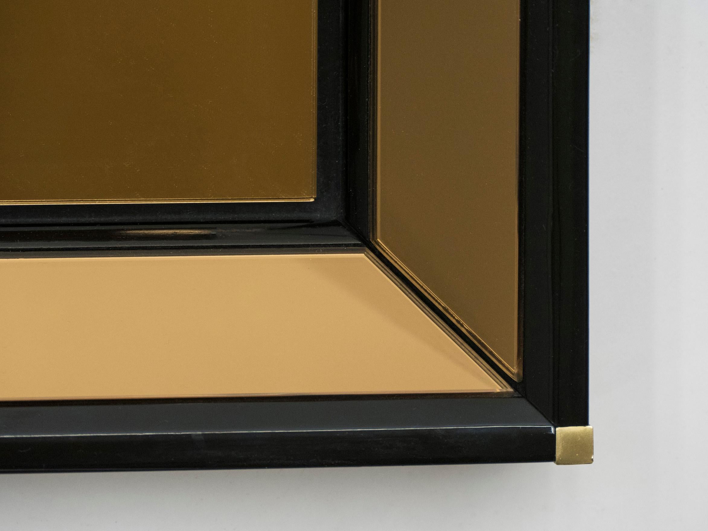 Italian Mirror by Sandro Petti Black Lacquered Brass Mirrored, 1970s In Good Condition In Paris, IDF