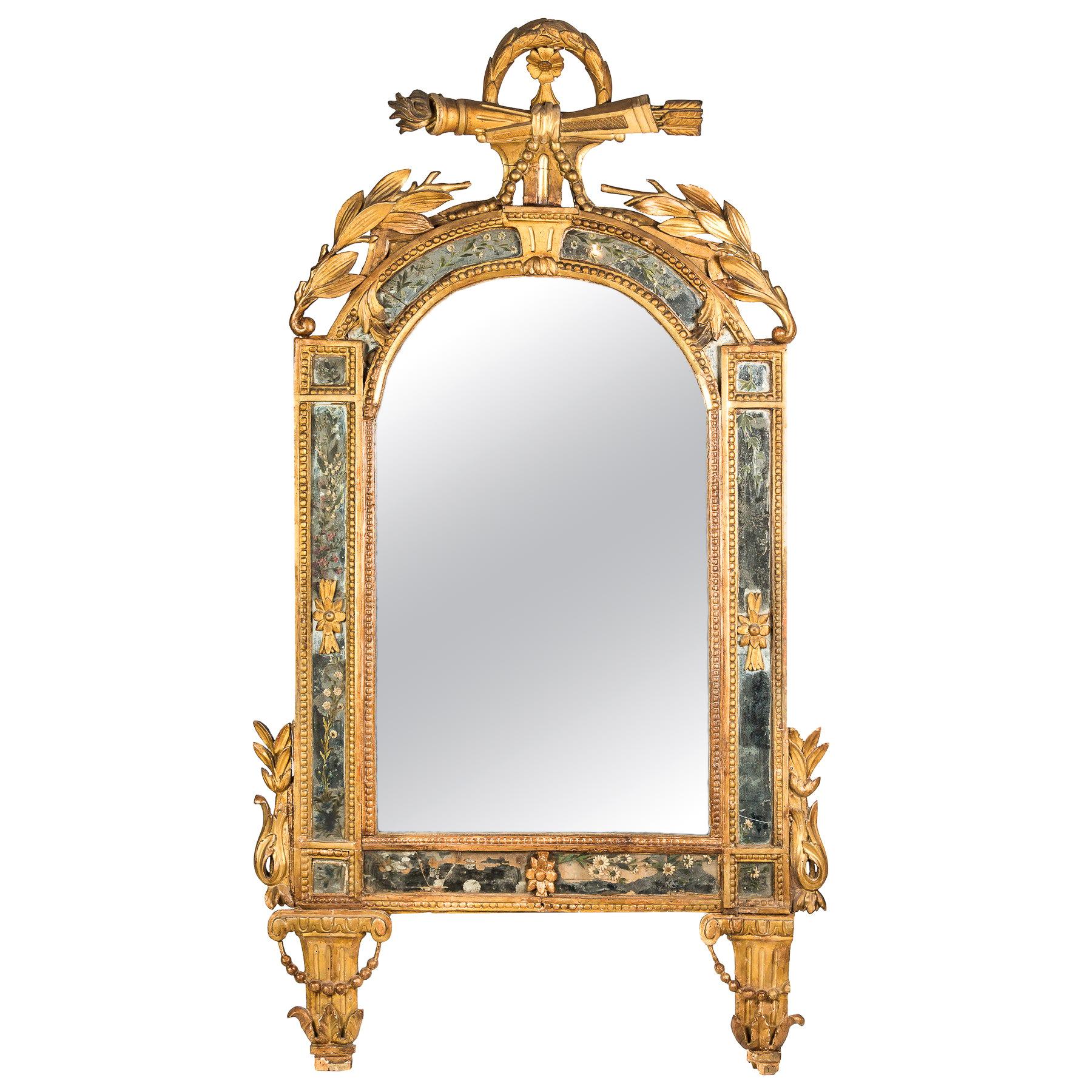 Italian Mirror Carved Gilt Wood, Italy, 18th Century, Venice Glass Decorations For Sale