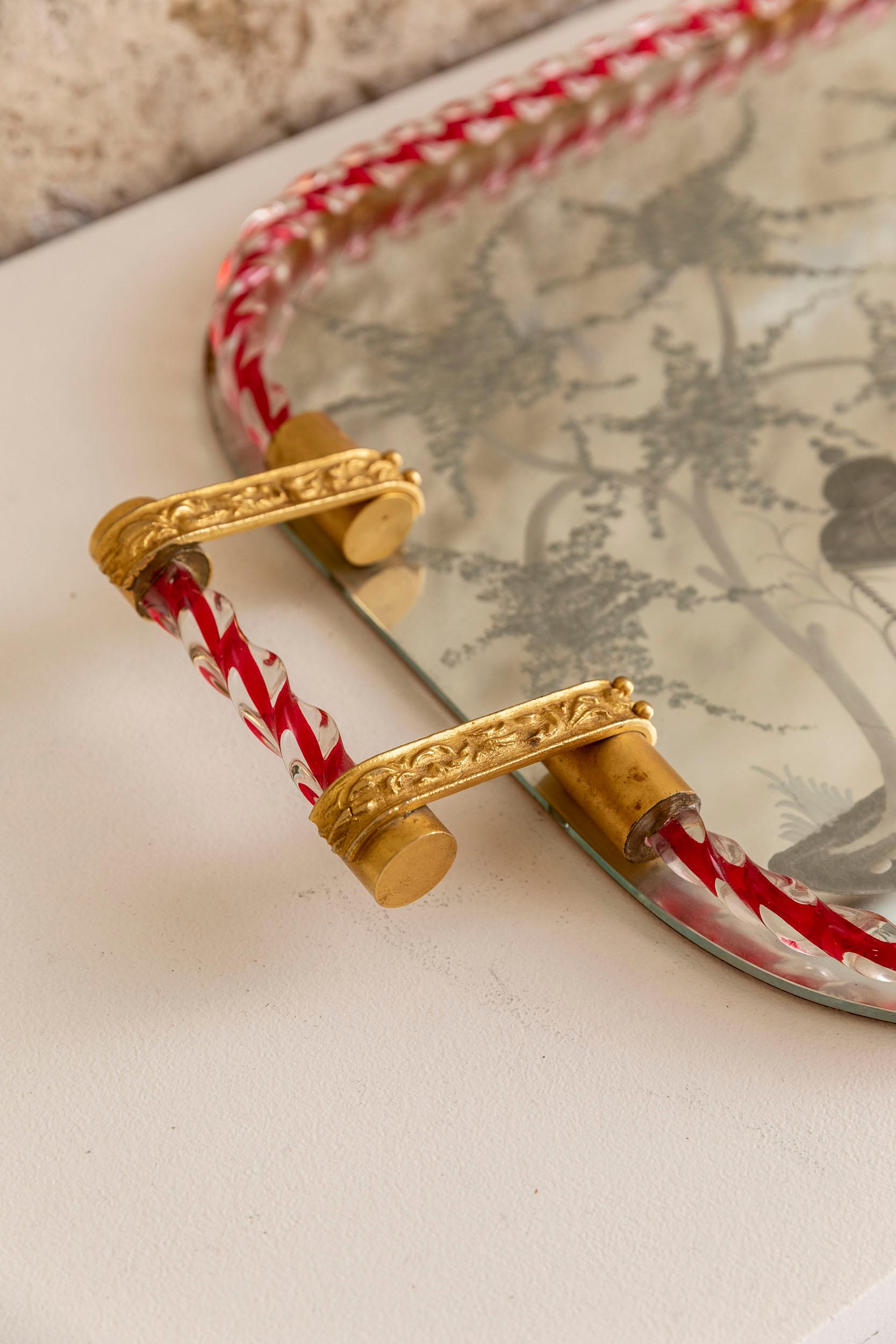 Mid-20th Century Italian Mirror-Engraved Murano Glass Serving Tray Attributed to Ercole Barovier