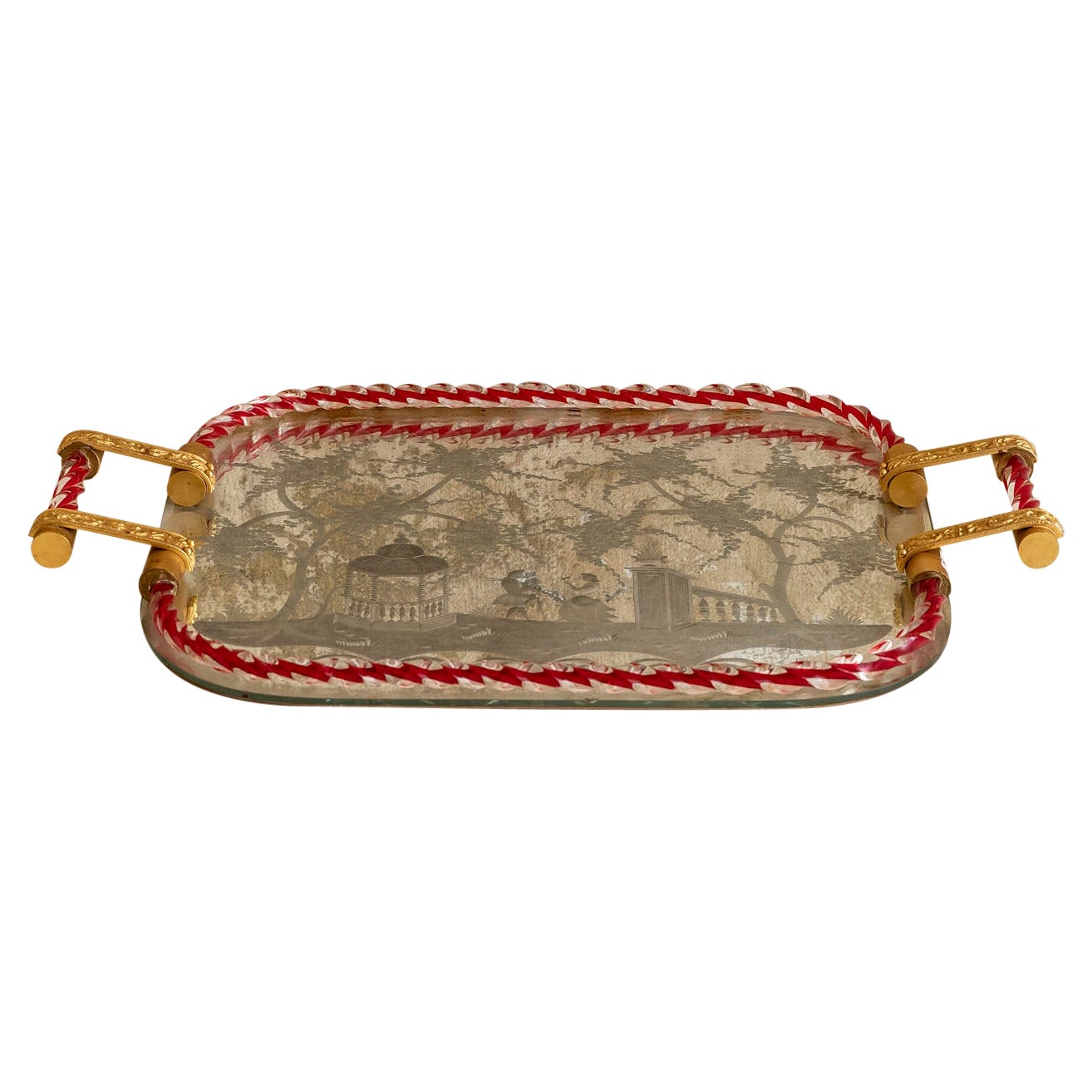 Italian Mirror-Engraved Murano Glass Serving Tray Attributed to Ercole Barovier