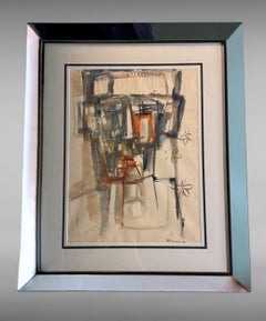 Italian Mirror Frame With Abstract Drawing On Textured Paper, Signed And Dated