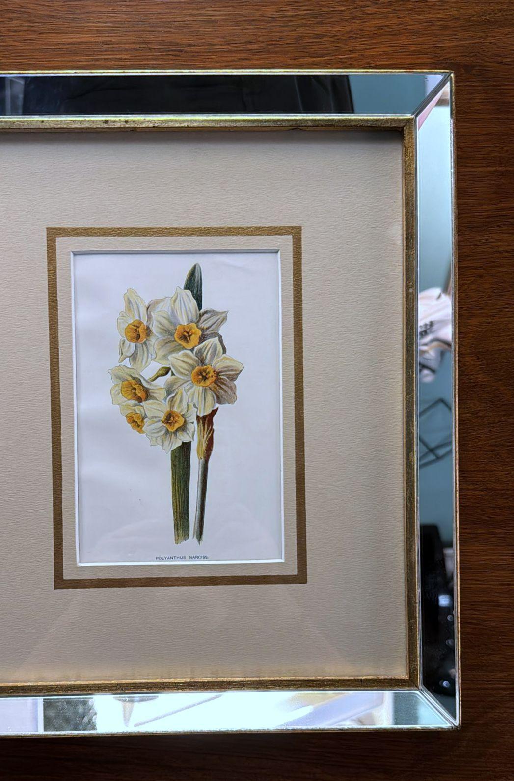 Marco de espejo italiano con estampados florales cromolitográficos ingleses - 01 Hecho a mano en venta