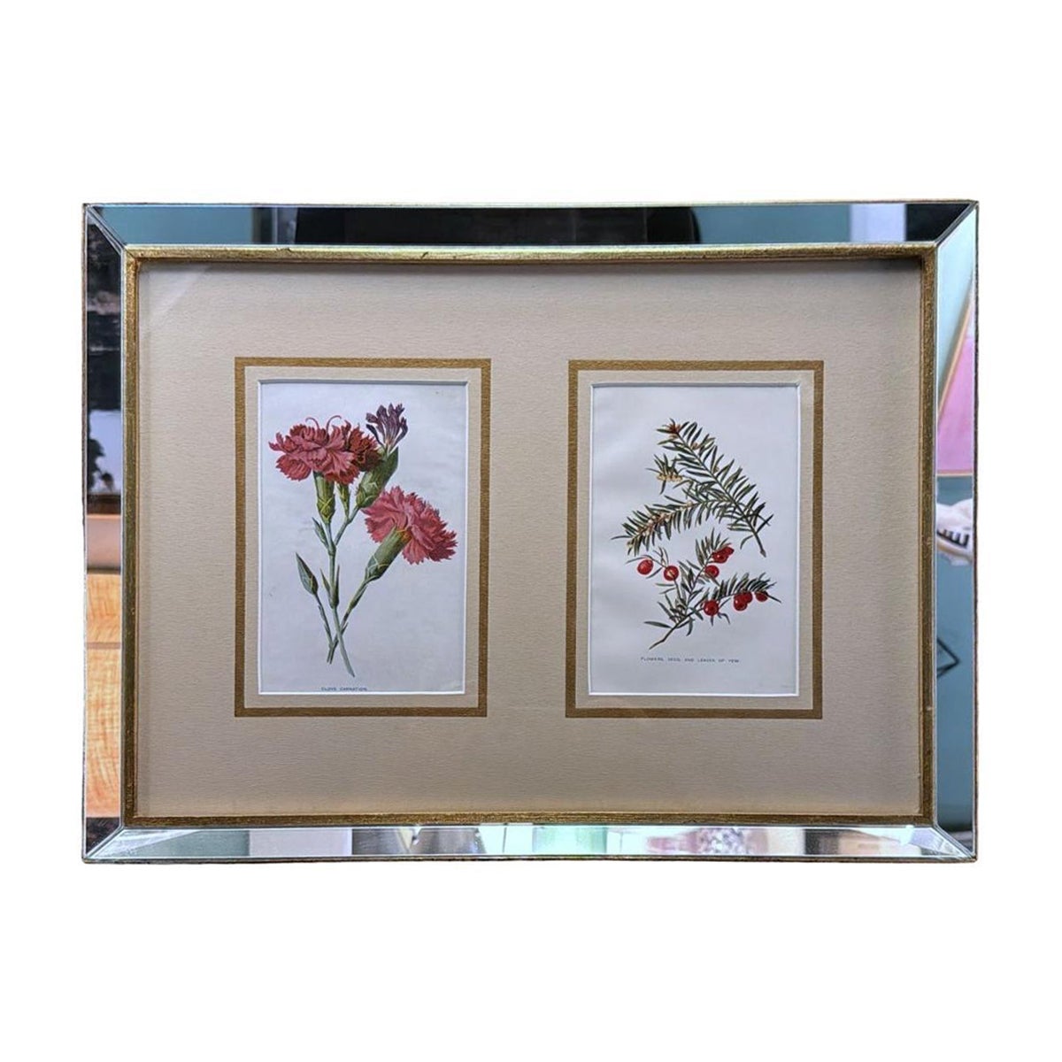 Cadre de miroir italien avec impressions florales chrmolithologiques anglaises - 04