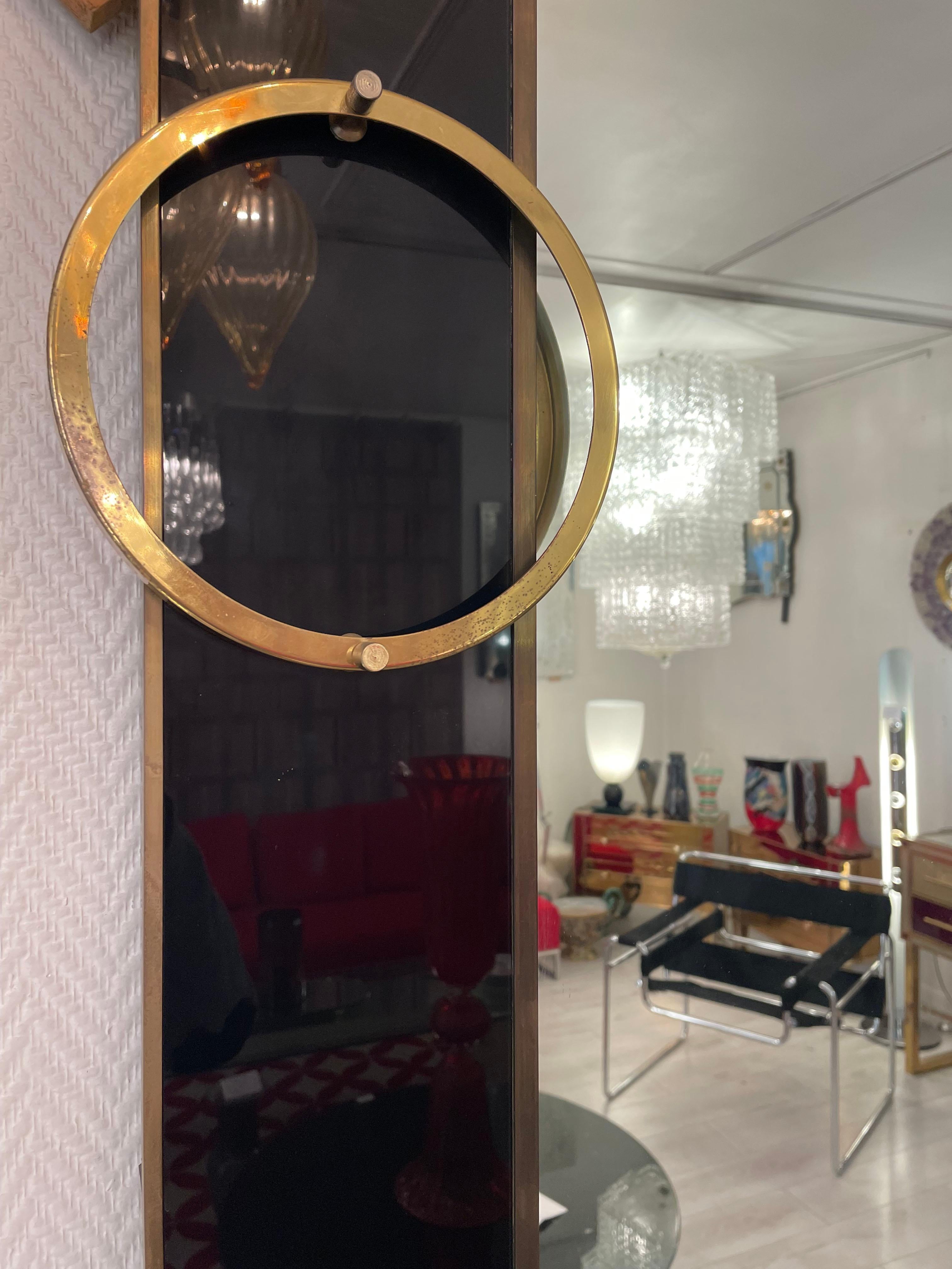 Italian mirror from the 70's in tinted glass and brass  In Good Condition For Sale In Saint ouen, FR