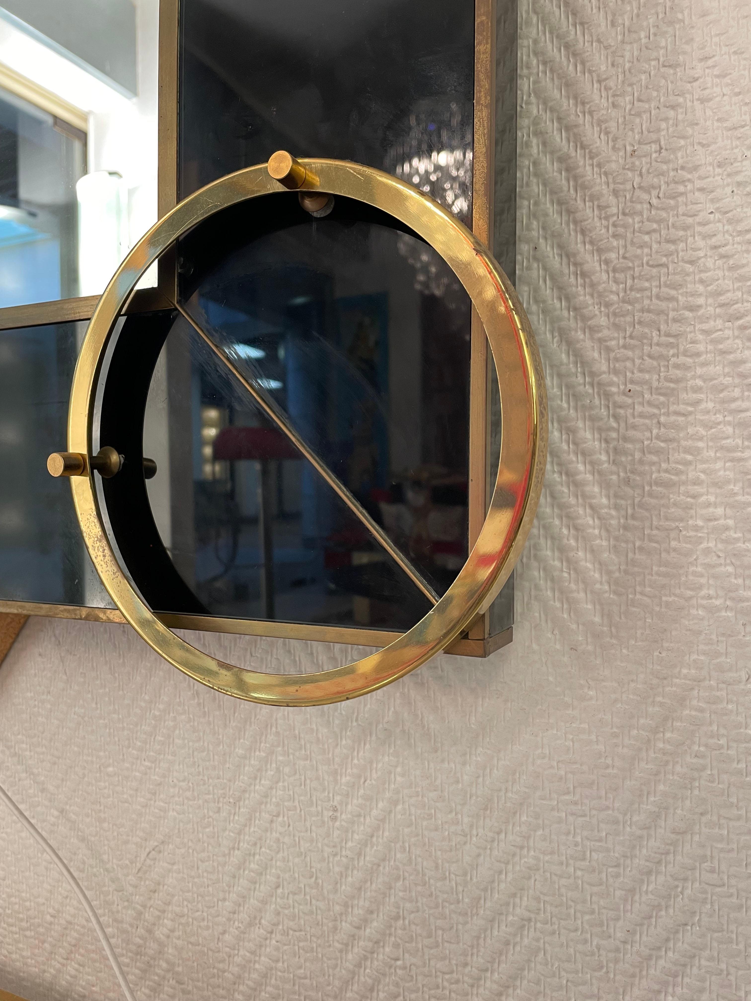 Italian mirror from the 70's in tinted glass and brass  For Sale 1