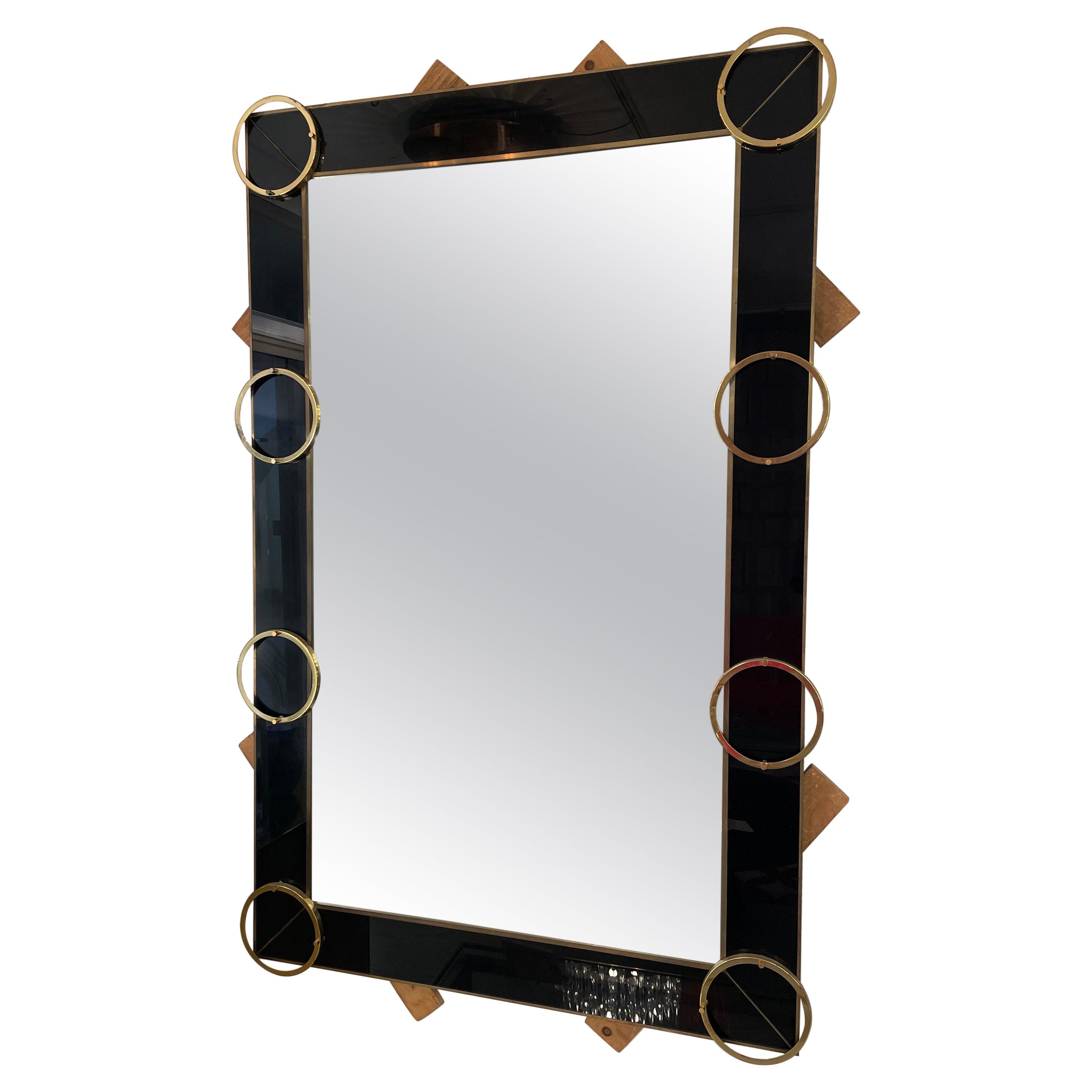 Miroir italien des années 70 en verre teinté et laiton