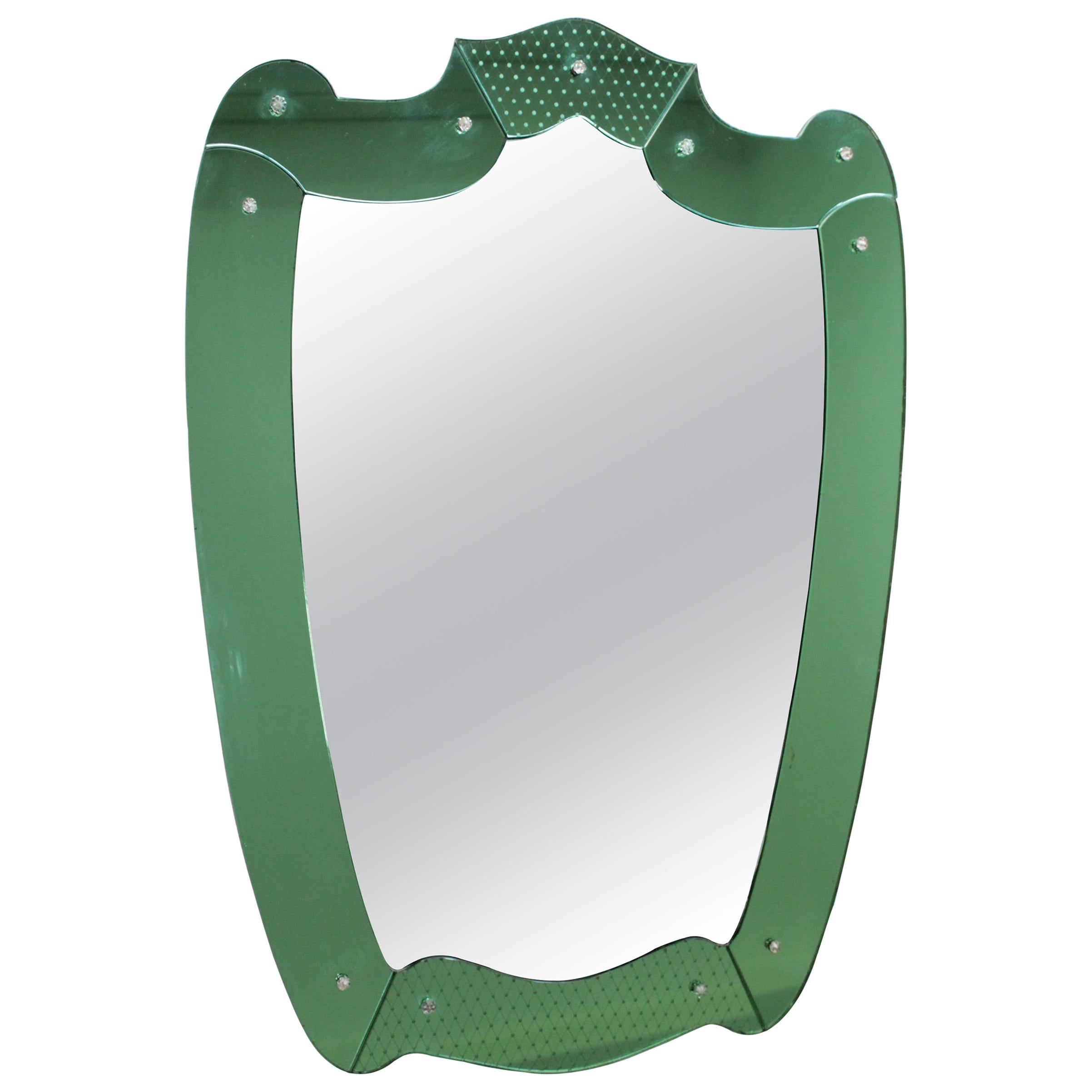 Italian Mirror green glass Art Deco by Pietro Chiesa for Fontana Arte 1940s