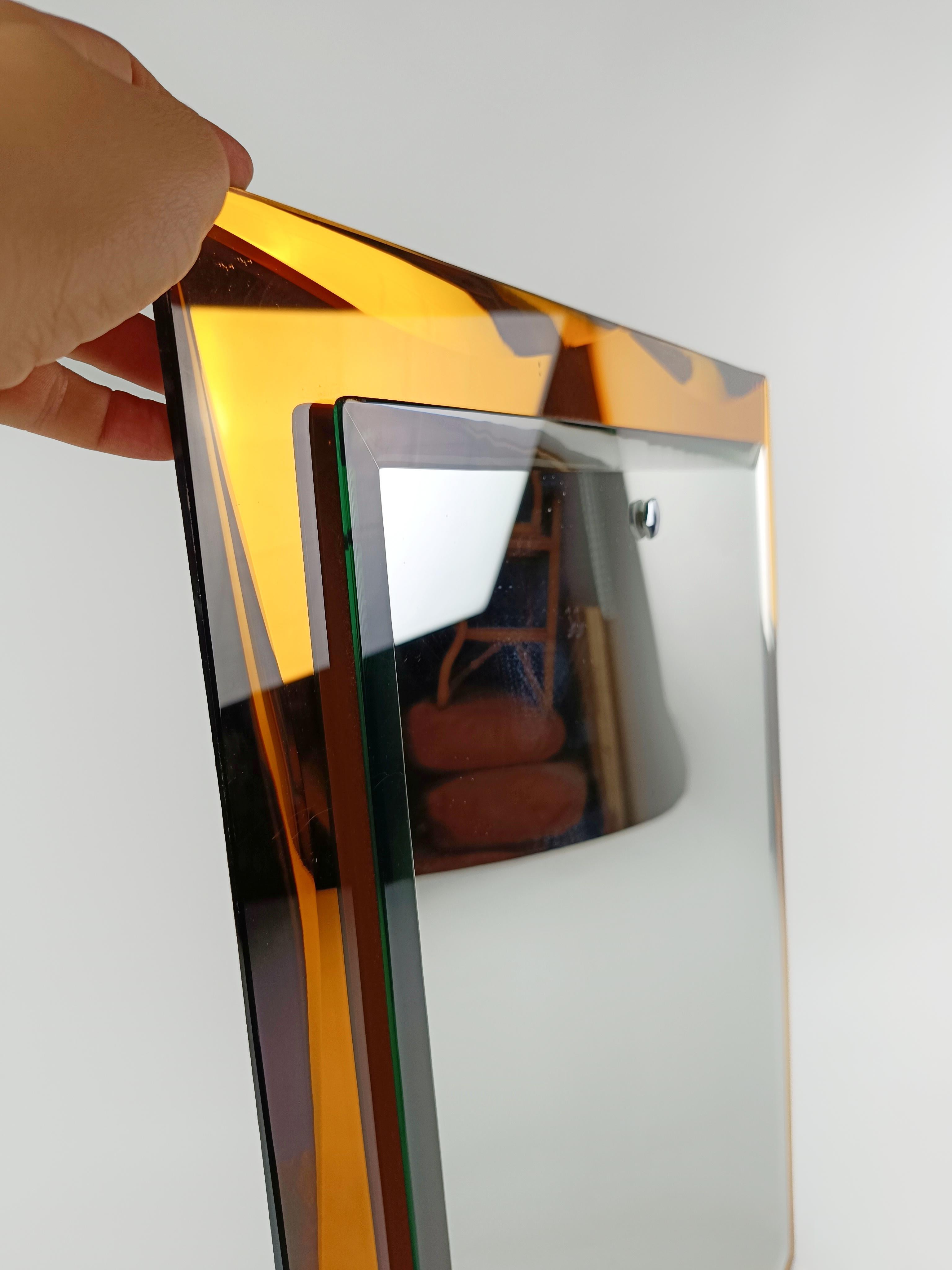 Italian Mirror in Yellow Mirrored and Bevelled Glass attributable to VECA 1960s  For Sale 7