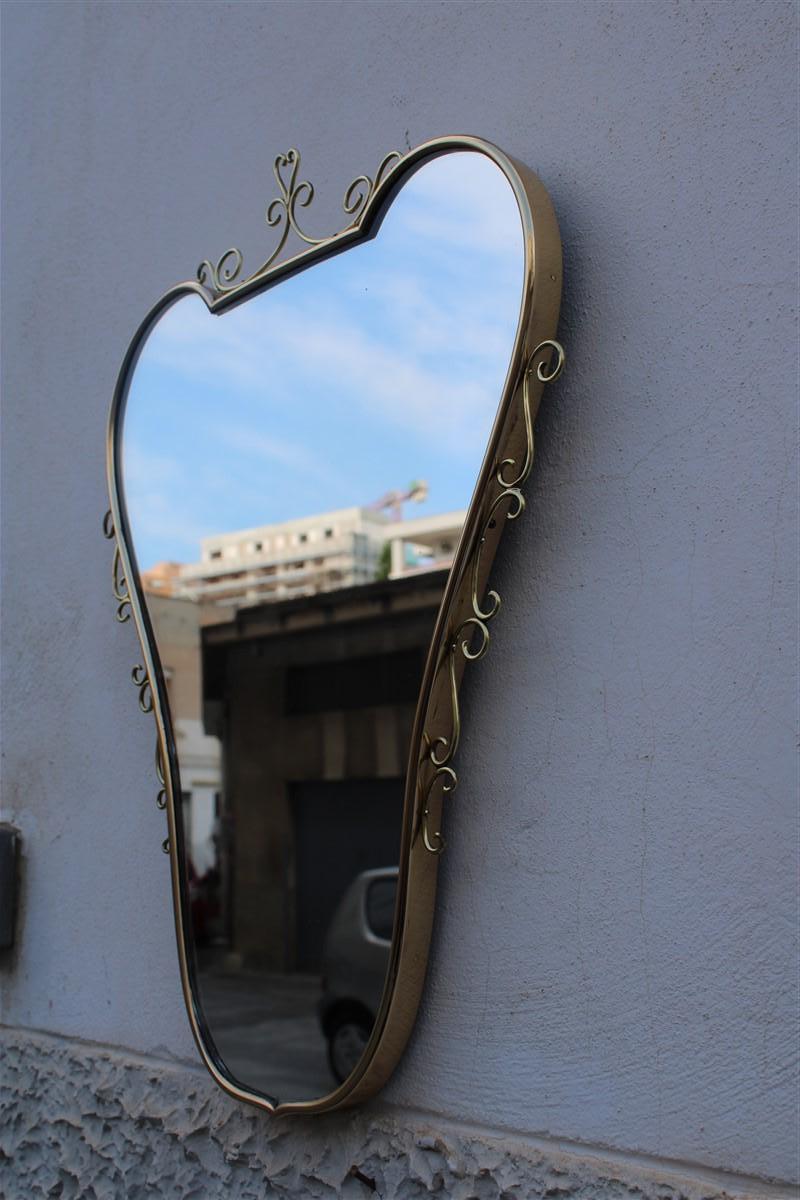 Italian Mirror Midcentury Shaped Brass Frame 1950s Gold For Sale 5