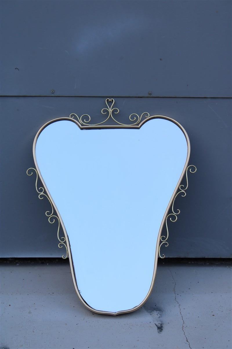 Italian Mirror midcentury Shaped Brass Frame 1950s Gold.