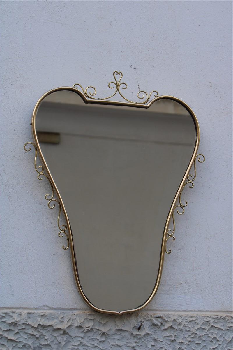 Mid-Century Modern Italian Mirror Midcentury Shaped Brass Frame 1950s Gold For Sale