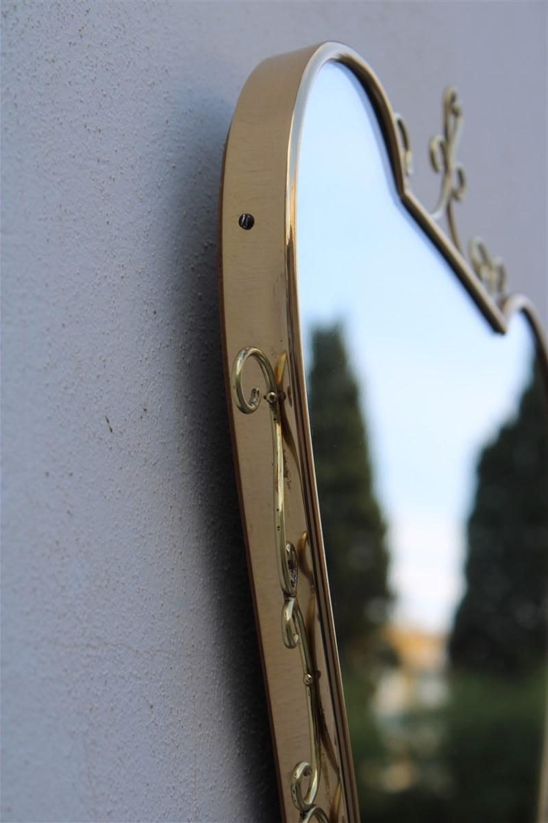 Italian Mirror Midcentury Shaped Brass Frame 1950s Gold For Sale 1