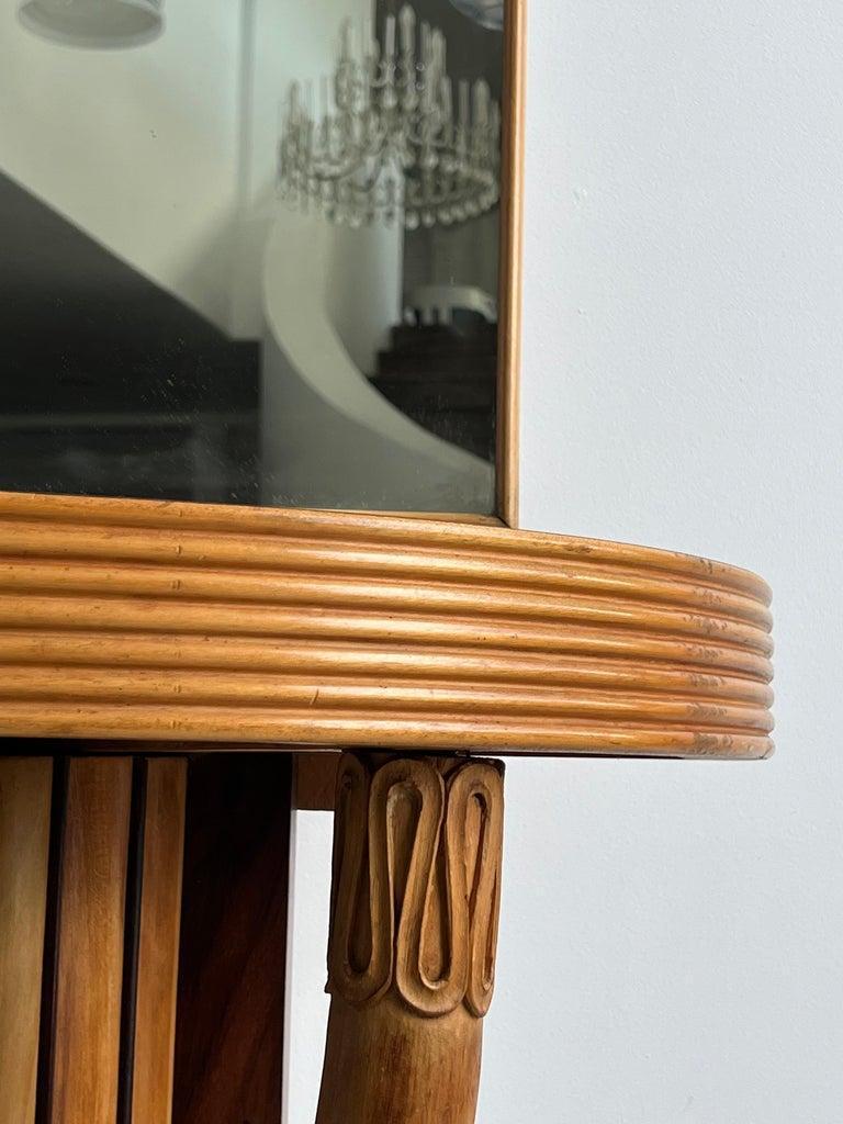 Wood Italian Mirror Timber Console Attributed to Osvaldo Borsani 1950 For Sale