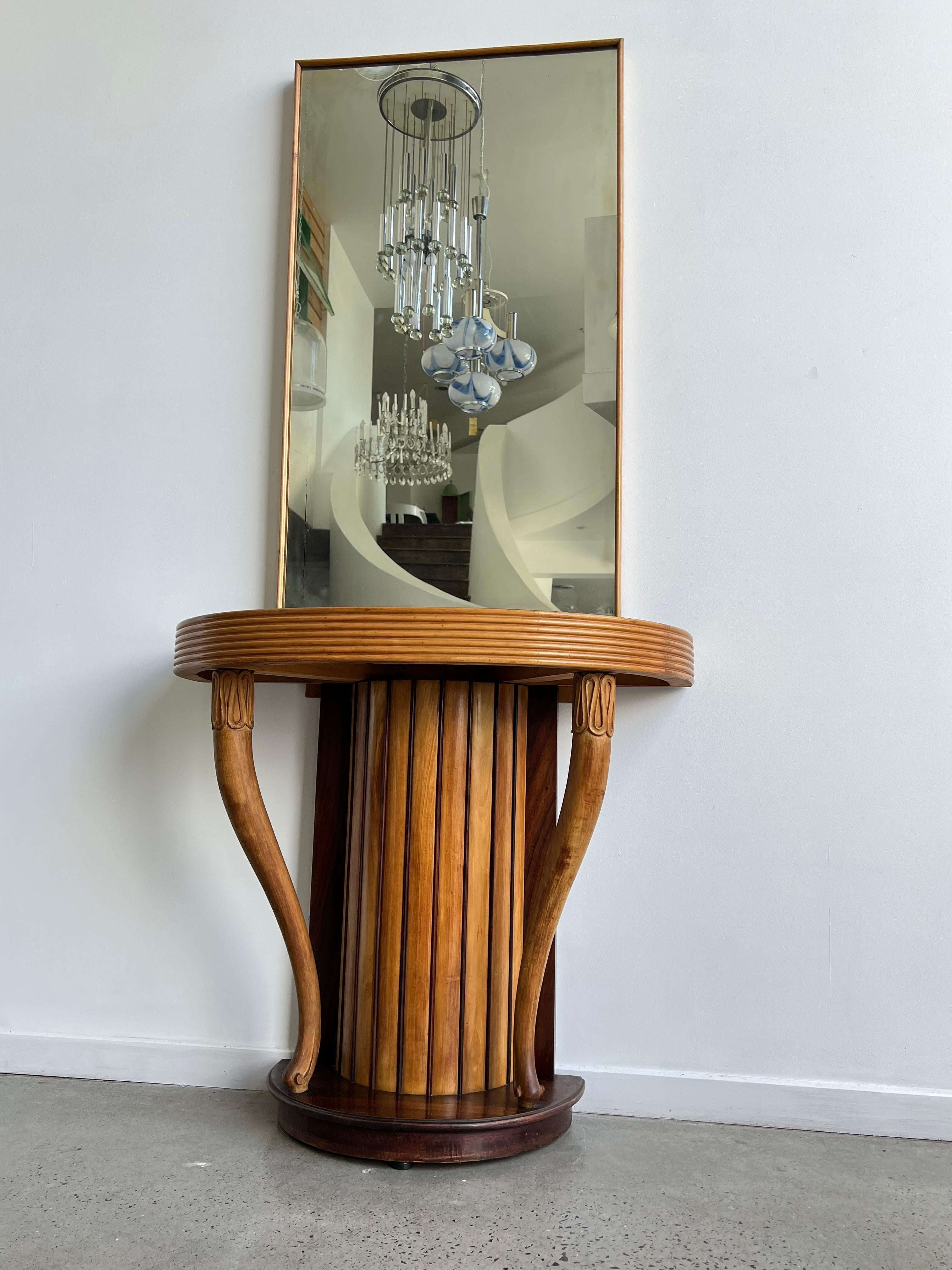 Mid-Century Modern Italian Mirror Timber Console by Osvaldo Borsani 1950 For Sale