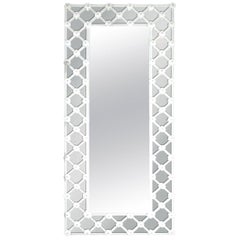 Vintage Italian Mirror w/ White Murano Glass in Venetian Crisscross Design, 1990s