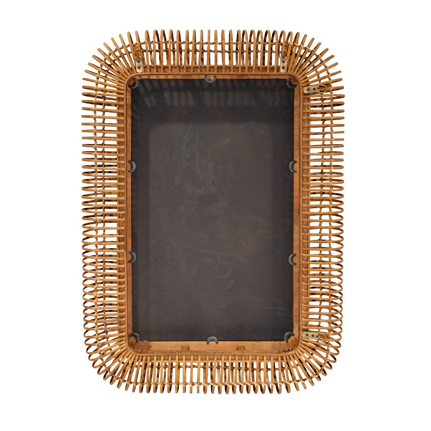 Hand-Crafted Italian Mirror with Artisan Rattan Loop Frame 1960s