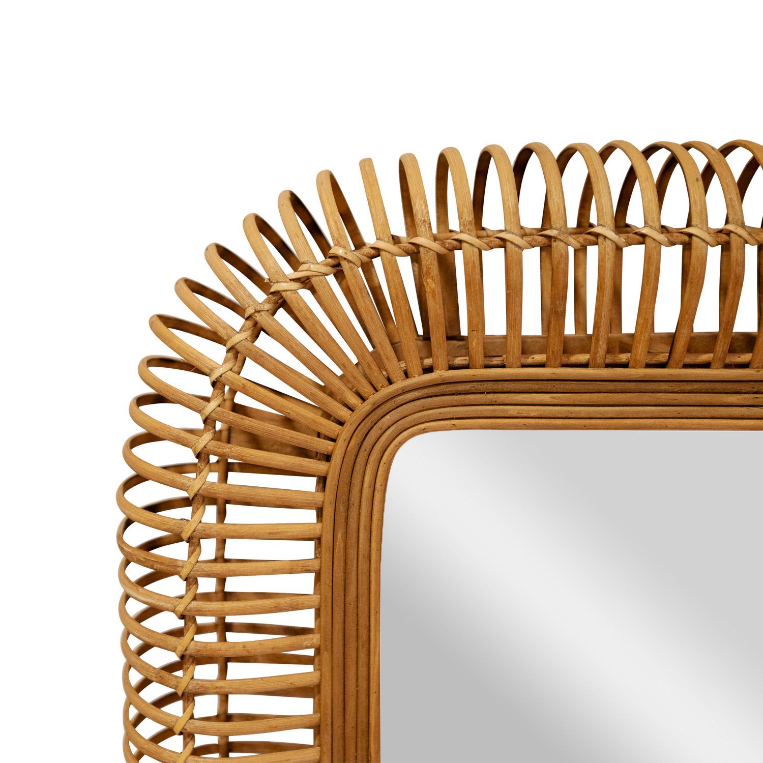 Italian Mirror with Artisan Rattan Loop Frame 1960s In Excellent Condition In New York, NY