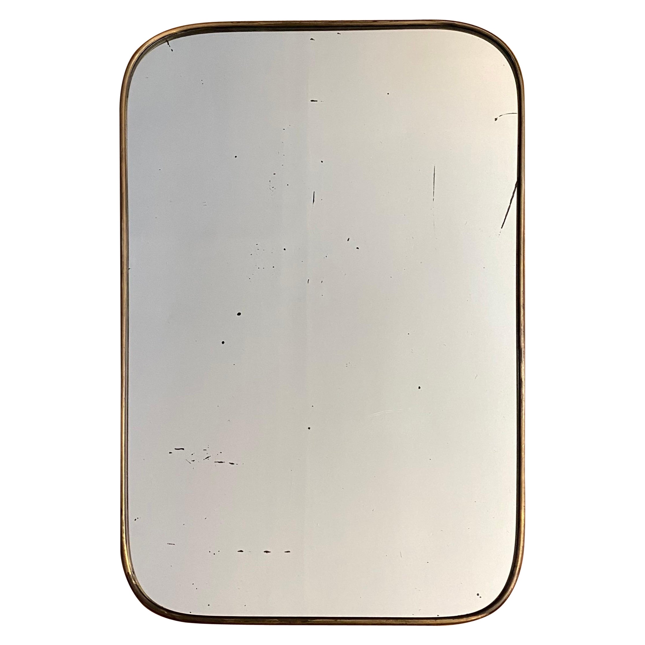Miroir italien avec cadre en laiton des années 1950