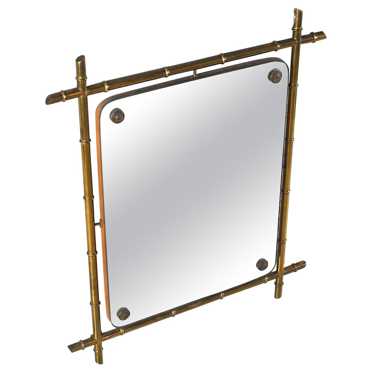 Italian Mirror with Brass Structure 1960s in Tiki Style