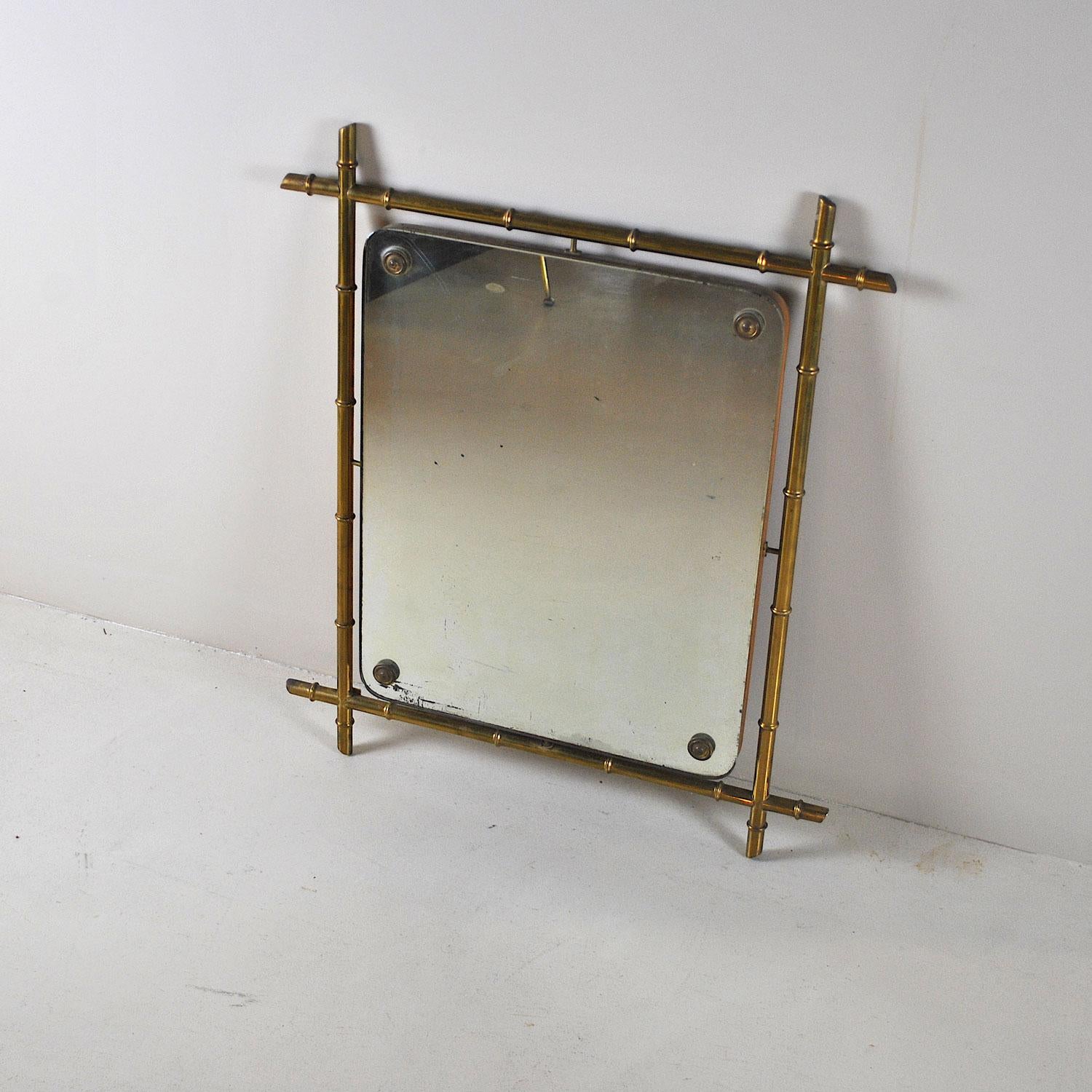 Italian Mirror with Brass Structure 1960s in Tiki Style In Fair Condition In bari, IT
