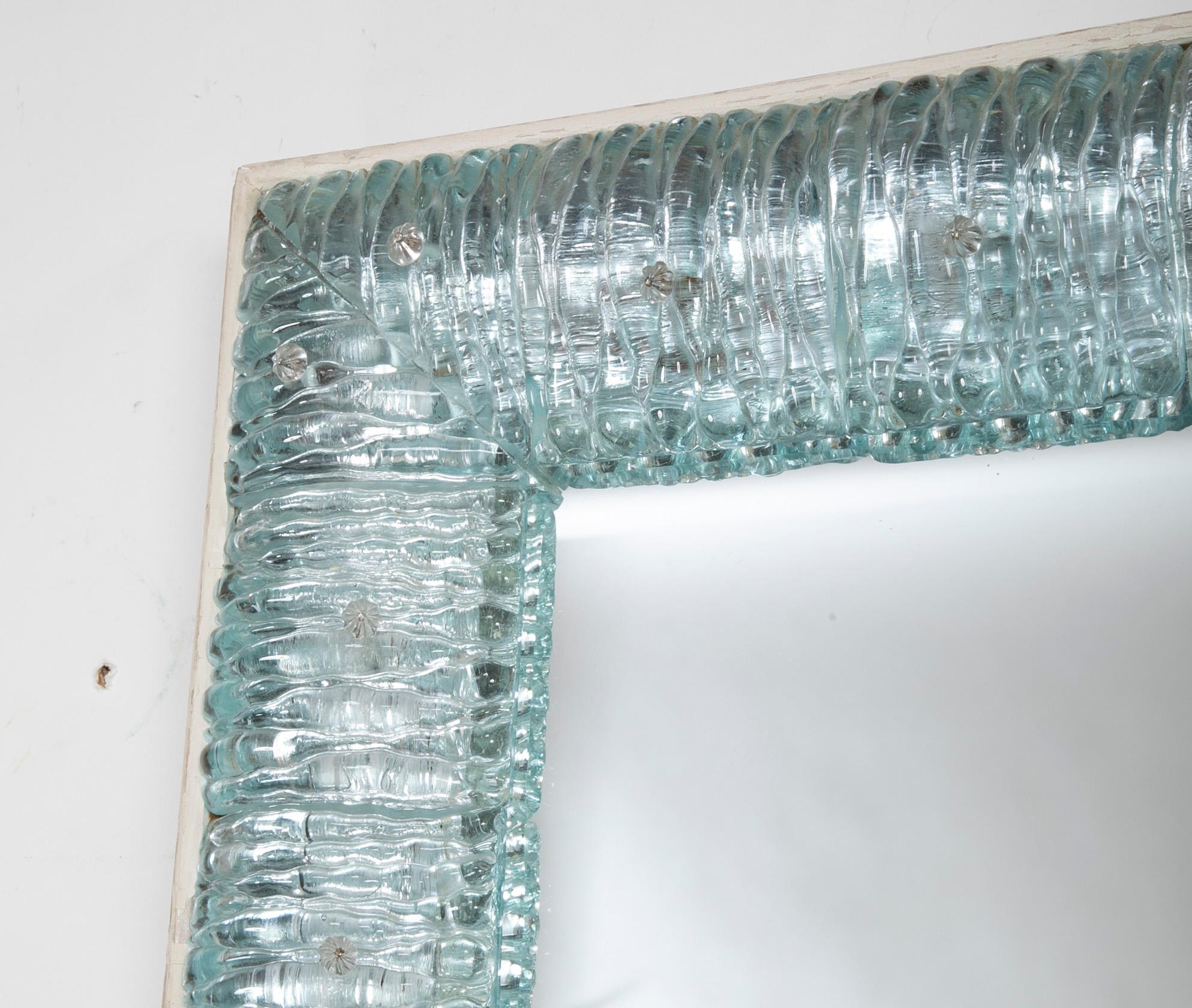 Italian Mirror with Murano Aquamarine Glass Frame 1