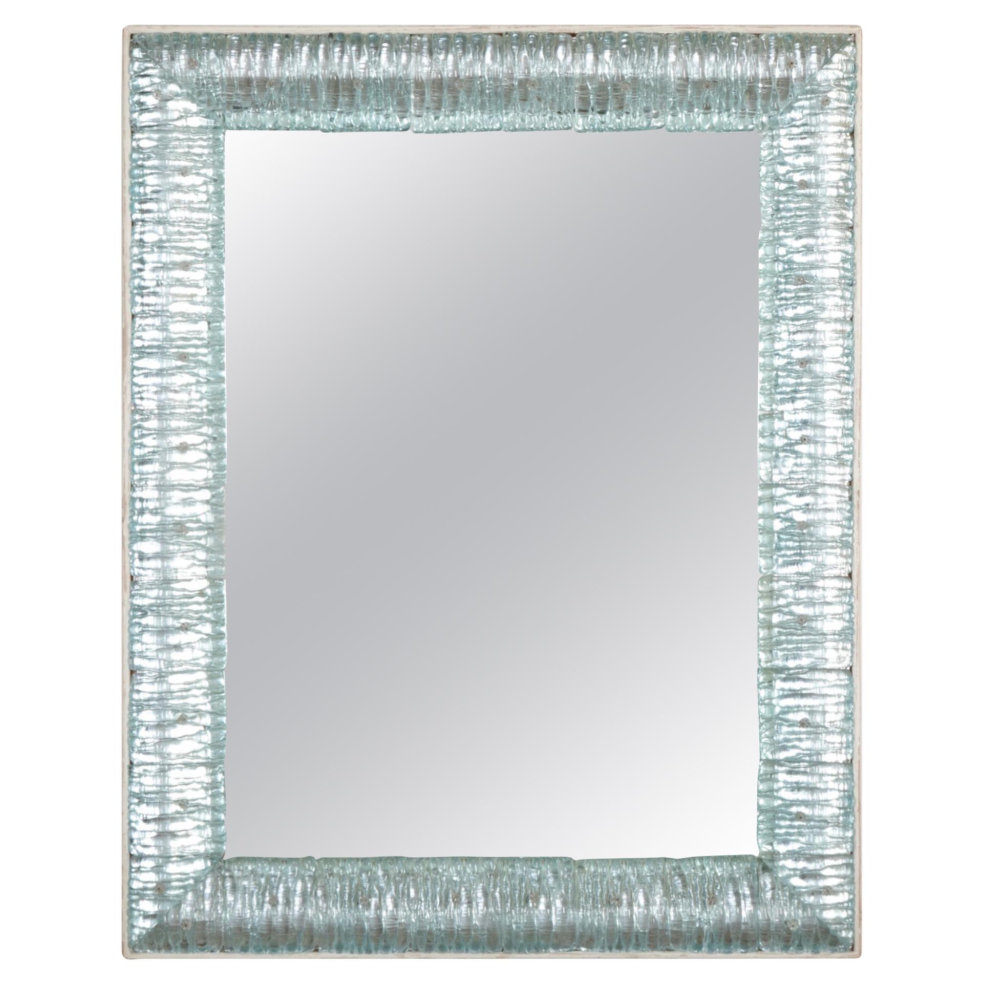Italian Mirror with Murano Aquamarine Glass Frame