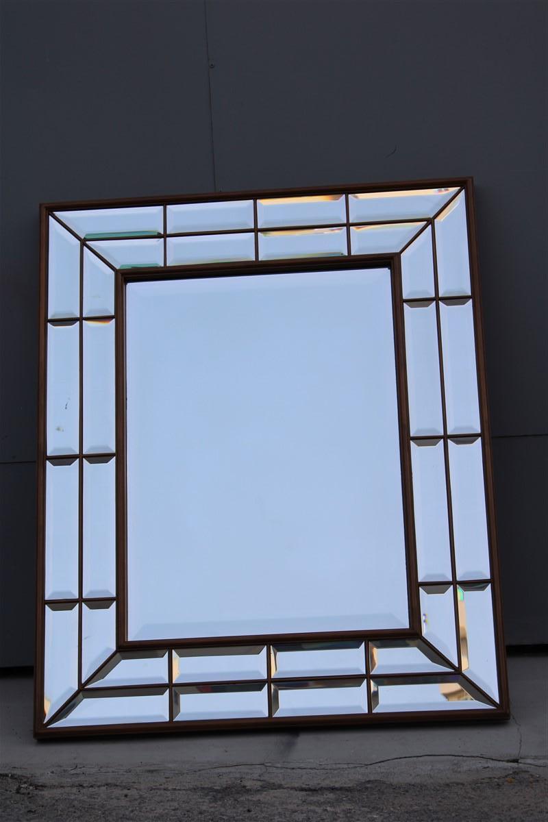 Italian mirror with wooden structure and Diamond 1970 mirrors Made in Italy.