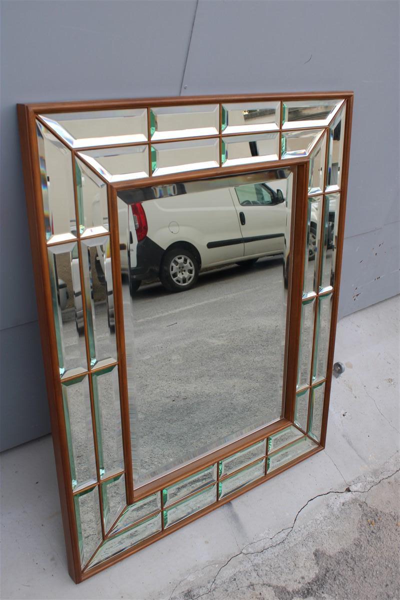 French Italian Mirror with Wooden Structure and Diamond 1970 Mirrors France Design For Sale