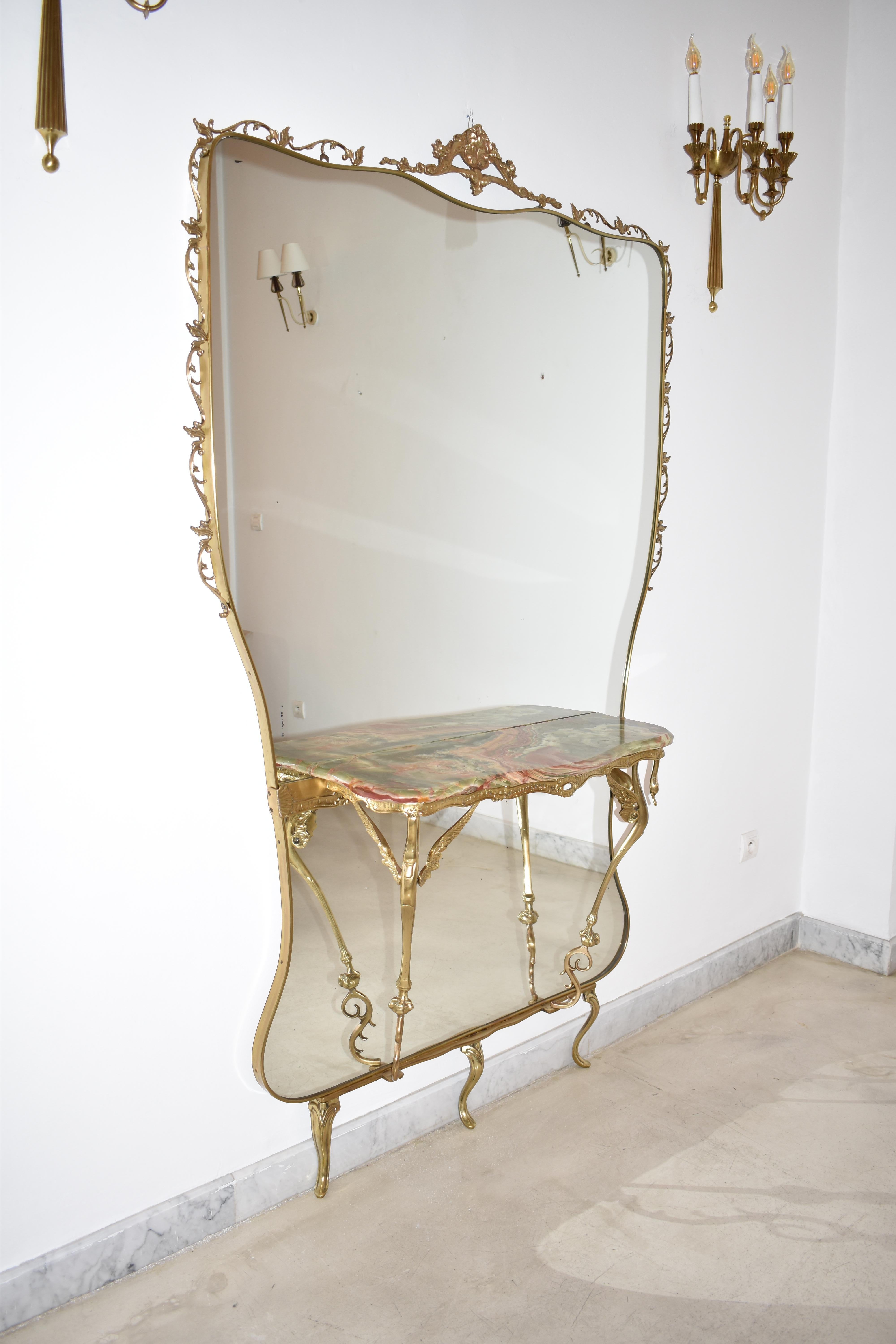 Italian Mirrored Console in Style of Hollywood Regency, 1950s In Good Condition For Sale In Paris, FR