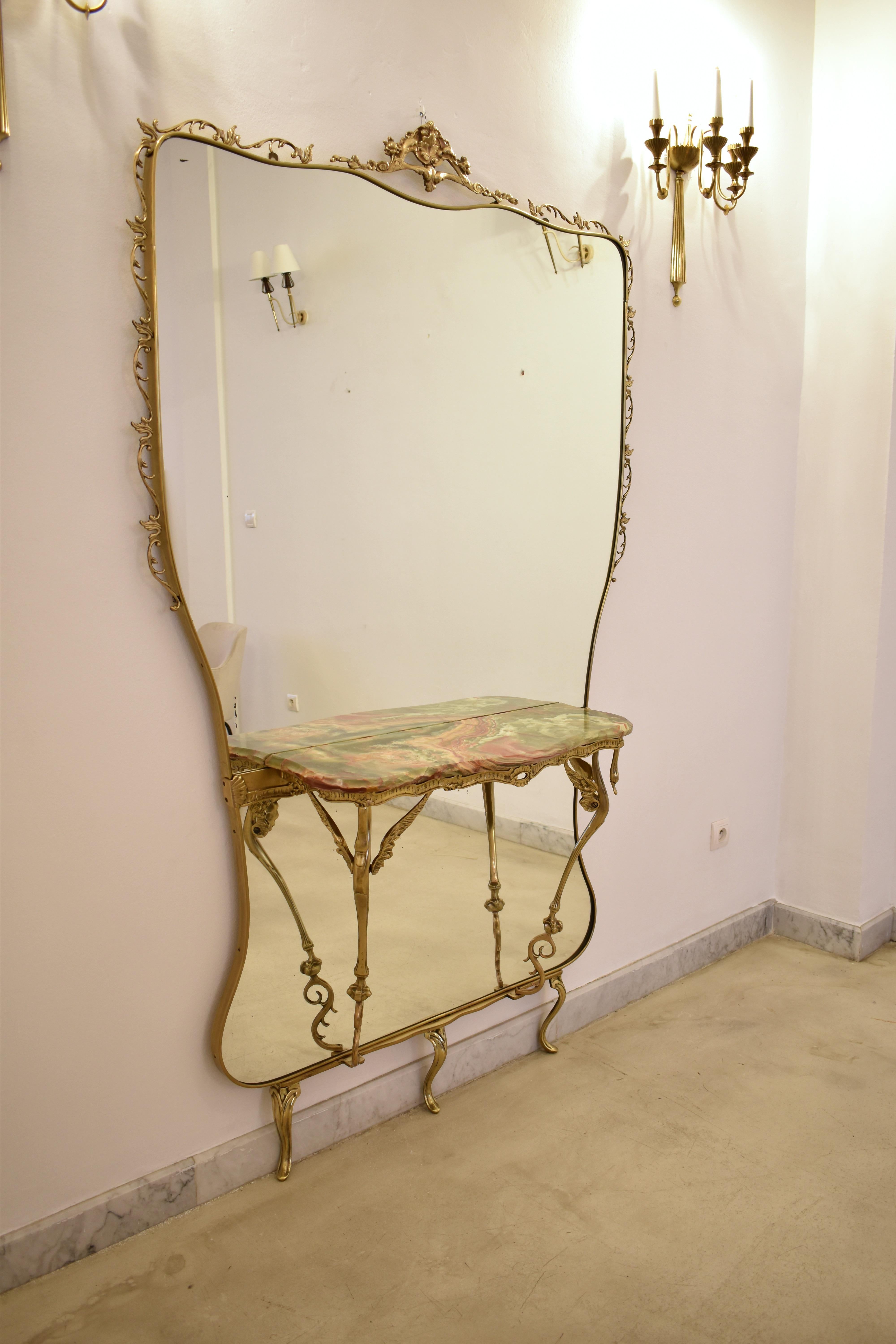 Mid-20th Century Italian Mirrored Console in Style of Hollywood Regency, 1950s For Sale
