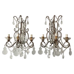 Italian Mirrored Crystal Beaded Sconces