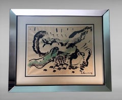 Italian Mirrored Frame With An Abstract Design On Textured Paper