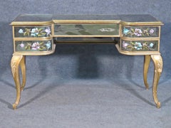 Italian Mirrored Hollywood Regency Eglomise Ladys Dressing Vanity, Circa 1950