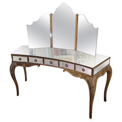 Italian mirrored vanity, Dresser ,  Hollywood Regency style and period 1970s
