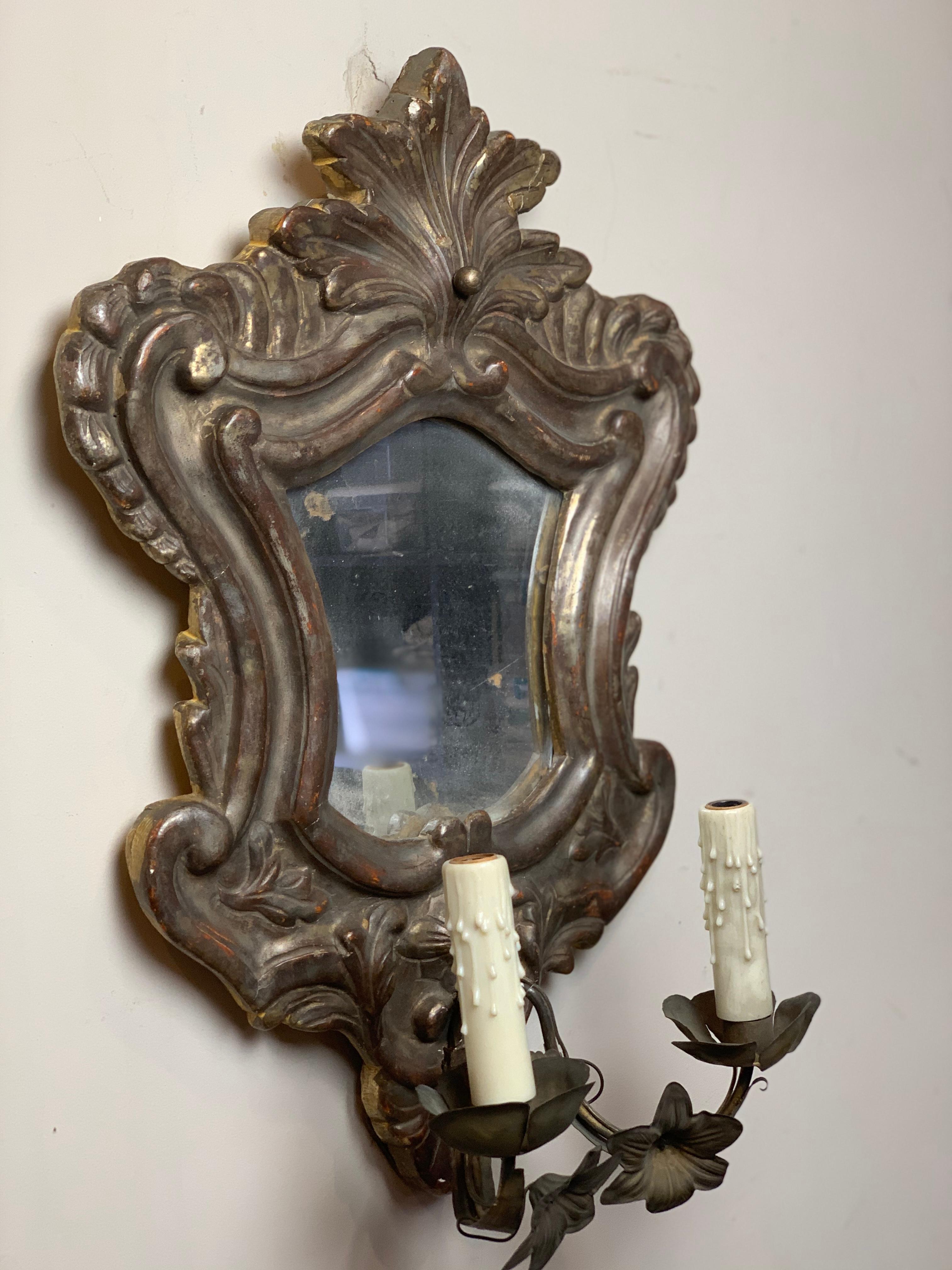 Carved Italian Mirrored Wall Sconce
