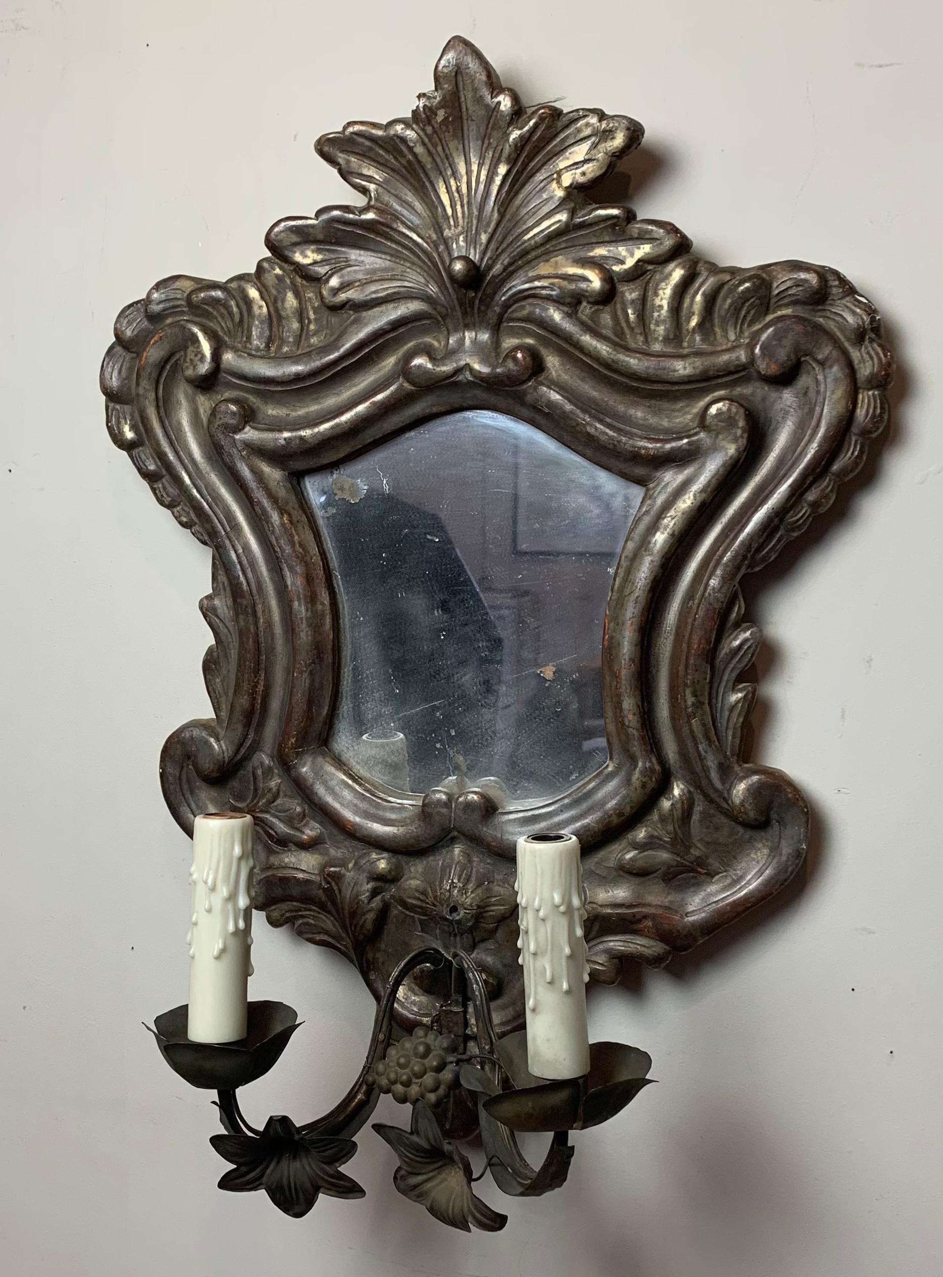 Wood Italian Mirrored Wall Sconce