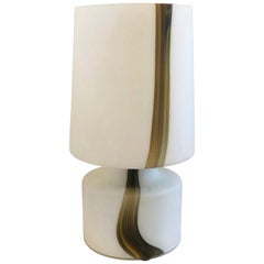 Vintage Italian Missoni Style White, Brown, Orange and Blue Murano Art Glass Table Lamp