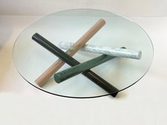 Italian Mix Marble and Glass Cocktail Table in the Style of Massimo Vignelli