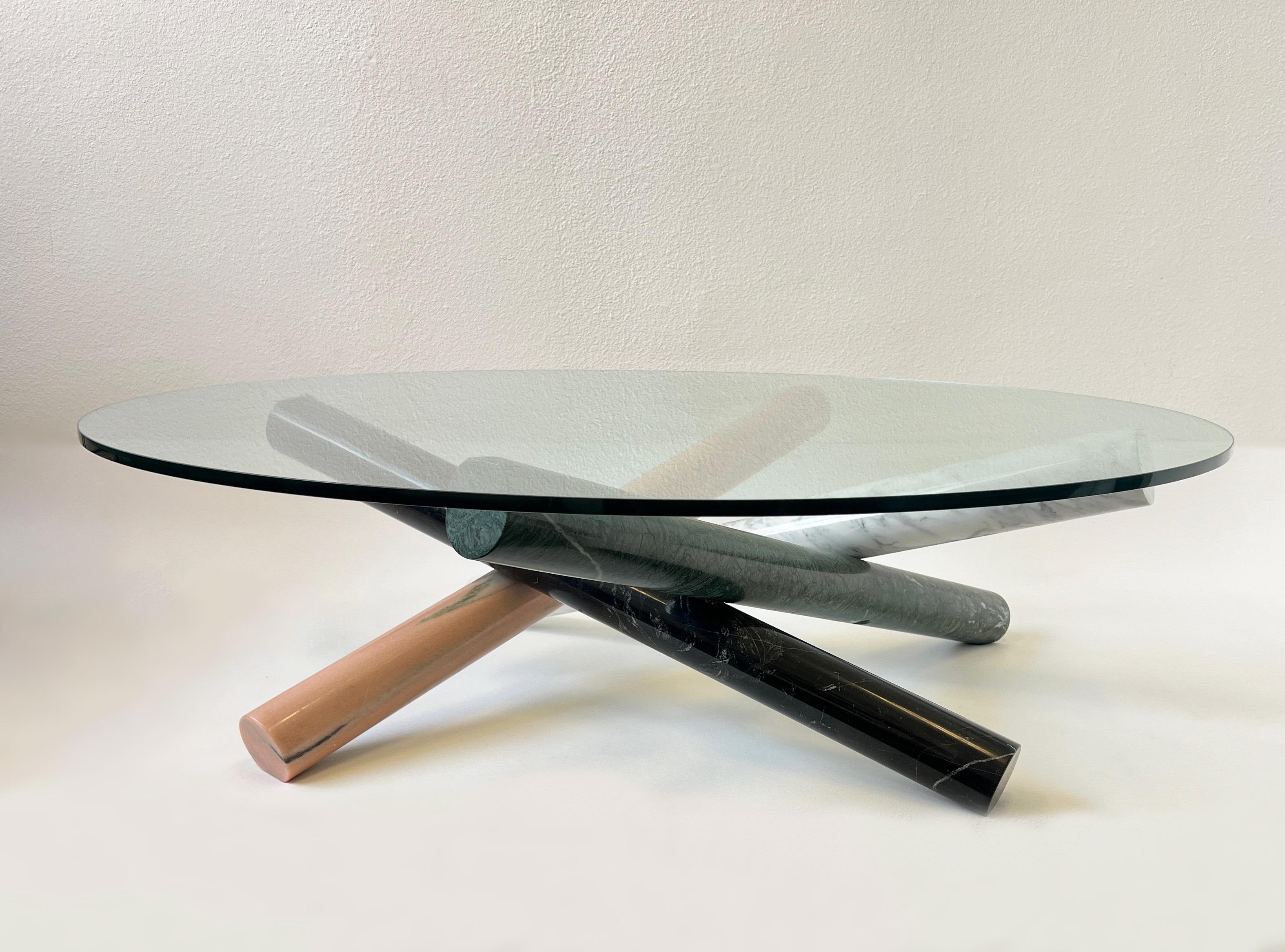 Modern Italian Mix Marble and Glass Cocktail Table in the Style of Massimo Vignelli