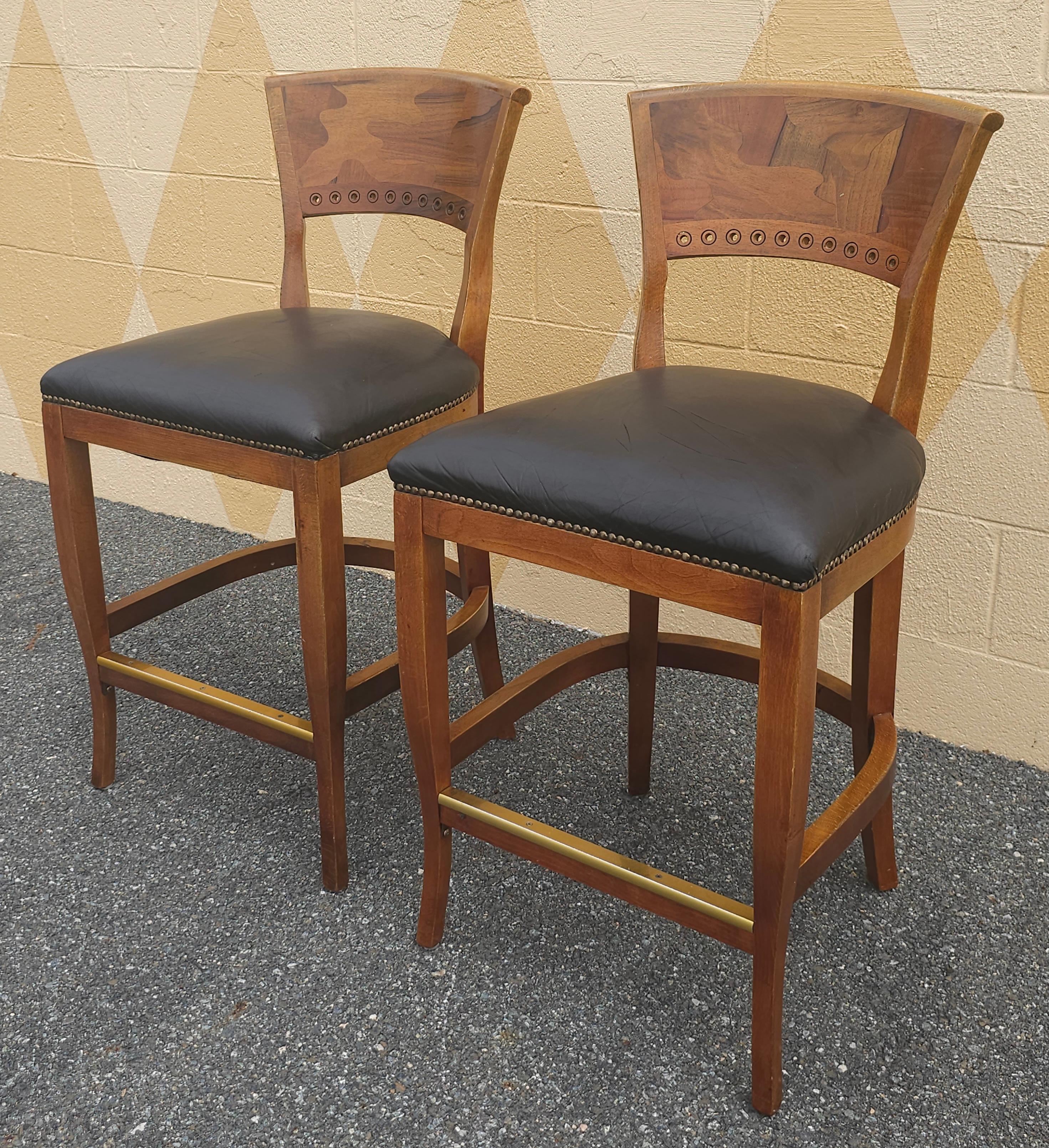 Other Italian Mixed Fruitwoods Top Grain Leather Upholstery w/ Brass NailHeads Stools For Sale