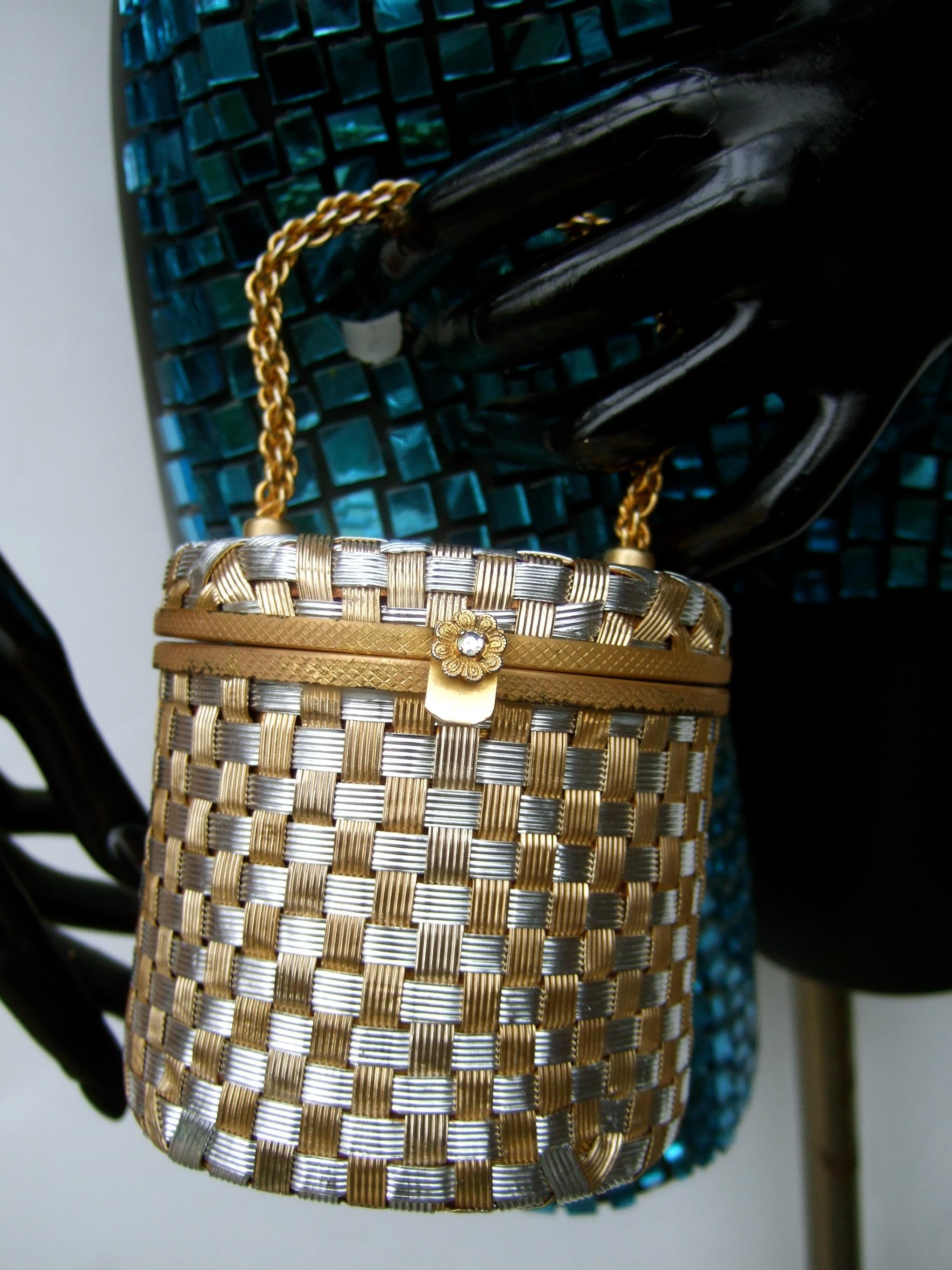 Italian Mixed Metal Basket Weave Diminutive Evening Bag by Walborg c 1960s 1