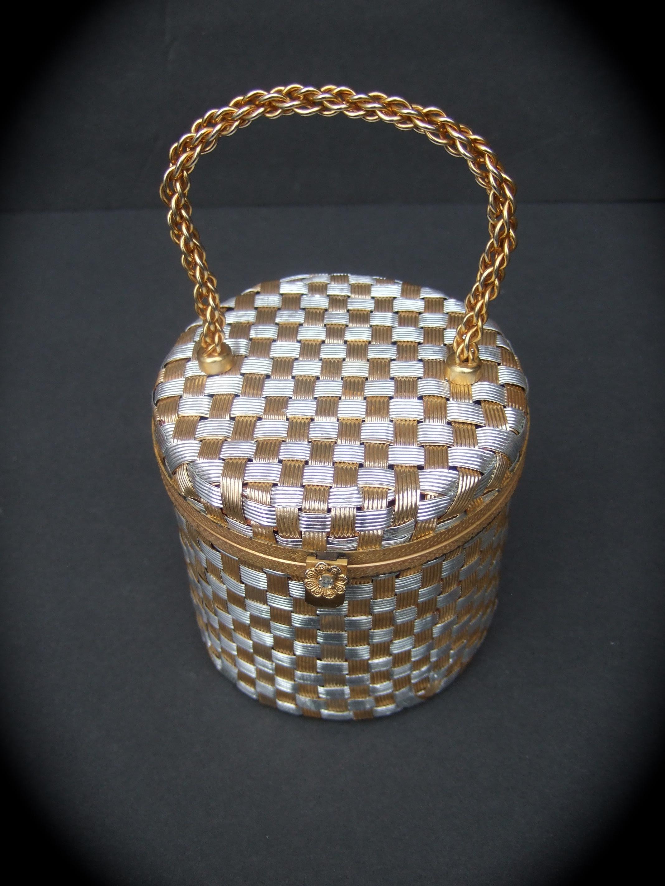 Italian Mixed Metal Basket Weave Diminutive Evening Bag by Walborg c 1960s  2